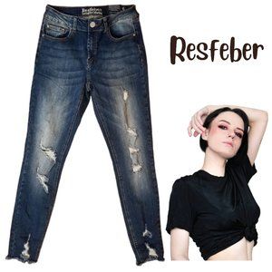 RESFEBER Raw Hem Distressed Ripped Denim Boyfriend Skinny Jeans - Women's 6